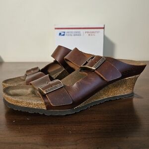 Papillio Birkenstock Wedge Sandals Birko-Flor Brown Women's Size 37/US 6 EUC